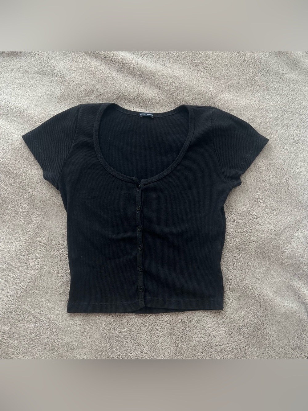 Brandy Melville Black Ribbed Button Up Short Sleeve Top